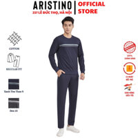Bộ thun mặc nhà thu đông ARISTINO ALH001W2 trơn màu dáng suông áo cổ tròn bo tay quần cạp chun bo gấu chất liệu cotton