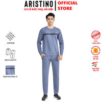 Bộ thun mặc nhà thu đông ARISTINO ALH012W2 màu xanh than dáng suông áo cổ tròn bo tay quần cạp chun bo gấu vải cotton
