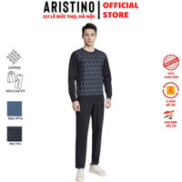 Bộ thun mặc nhà thu đông ARISTINO ALH016W3 họa tiết hình học dáng suông áo cổ tròn quần cạp chun ống đứng chất cotton