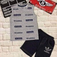 Bộ thun sát nách cho bé trai -áo thun cotton- quần giả jean - in chữ mực thấm