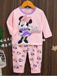 Bộ thun tay dài in chuột mickey cotton cao cấp mềm mại dày vừa ấm áp cho bé gái
