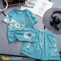 bộ thun xanh ngọc bé trai lv