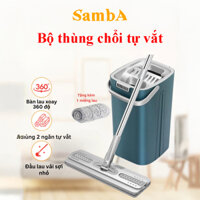 Bộ thùng chổi lau nhà tự vắt có 2 ngăn tách nước thông minh có 2 bông lau kèm - Samba