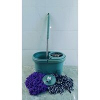 Bộ thùng lau nhà 360 độ tự vắt gồm 2 bông lau lòng inox có bánh xe đẩy