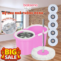 BỘ THÙNG LAU NHÀ 360 ĐỘ XOAY CAO CẤP BÔNG LAU TRÒN KÈM THÙNG CÂY LAU 5 KHĂN LAU