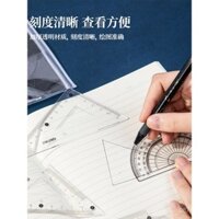Bộ thước kẻ acrylic trong suốt cao bốn mảnh cho học sinh tiểu học, thước tam giác, thước đo góc đa chức năng, bộ thước thẳng