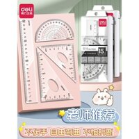 Bộ thước kẻ Deli cho học sinh tiểu học và trung học, bộ thước đo góc đa năng, dụng cụ hình học cho kỳ thi học sinh, thước vẽ, tài liệu báo cáo viết tay, khuyên dùng cho kỳ thi vào trường trung học, thẩm mỹ cao với đường lượn sóng
