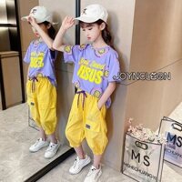 Bộ thường ngày mùa hè dành cho bé gái JOYNCLEON kèm quần ngắn tay in hình mặt cười