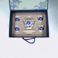 Bộ thưởng trà sứ cao lanh Phúc Kiến tinh khiết - 4 chén, 1 bộ khải