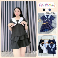 Bộ Thủy Thủ Bigsize Nữ Áo Sơ Mi Kèm Chân Váy 2 Tầng Có Bảo Hộ Dễ Thương Vải Mềm Ít Nhăn SET834