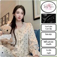 Bộ Tiểu Thư, Đồ Ngủ Nữ TAMY, Đồ Bộ Mặc Nhà Họa Tiết Chấm Bi Cổ Ren 2 Lớp Siêu Xinh - Freesize