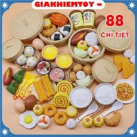 (Bộ To, 88 Chi Tiết) Combo Đồ Chơi Bàn Ăn Dimsum, Pizza Trung Hoa (Bánh, Há Cảo, Thịt, Trứng, Quẩy, Tôm, Rau, Củ...)