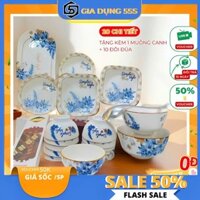Bộ Tô Bát Chén Đĩa Sứ 20 Chi Tiết Hoa Xanh Dương Tặng Kèm 1 Muỗng Canh Inox Và 10 Đôi Đũa Cao Cấp M146