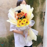 {Bó to}  Bó hoa gấu bông tốt nghiệp mix hoa hướng dương 5 bông chúc mừng tốt nghiệp