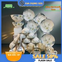 Bộ Tô Chén Bát Đĩa Sứ 24 Món Họa Tiết Hoa Thủy Tiên Tặng Kèm Bộ 4 Cốc Quai Và 2 Muôi Canh Inox M85