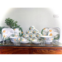BỘ TÔ, CHÉN, BÁT ĐĨA SỨ BÁT TRÀNG 18 MÓN HOẠ TIẾT HOA TULIPS, HÀNG LOẠI 1, TẶNG KÈM 10 ĐÔI ĐŨA DỪA