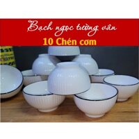BỘ TÔ CHÉN DĨA GỐM SỨ BẠCH NGỌC TƯỜNG VÂN ( 2 TÔ, 3 DĨA, 5 CHÉN CƠM, 1 DĨA TUWONG, 1 CHÉN CHẤM)