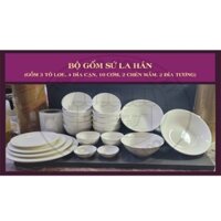 BỘ TÔ, CHÉN, DĨA GỐM SỨ LA HÁN (GỒM 3 TÔ LOE, 4 DĨA CẠN , 10 CHÉN CƠM,  2 CHÉN MẮM, 2 DĨA TƯƠNG)