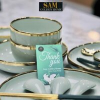Bộ Tô Chén Đĩa Hàn Quốc Gốm Sứ Cao Cấp [CHÍNH HÃNG] Xanh Mint Viền Vàng Gold Sang Trọng