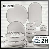 Bộ Tô Chén Đĩa Hàn Quốc Sứ Cao Cấp Adelaide Viền Bạch Kim Sang Trọng Phong Cách Châu Âu Bắc Âu 38 Món