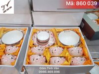 Bộ tô chén đĩa quà tặng, mã 860039, men trắng, vẽ hoa văn sang trọng, tặng khách hàng, in logo giá rẻ, gốm bát tràng, tinh vân