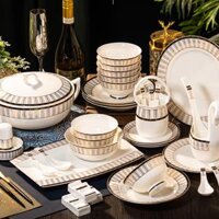 Bộ Tô Chén Đĩa Segesta Gốm Sứ Cao Cấp Viền Vàng Sang Trọng - Bộ 60 Món Làm Quà Tặng Tân Gia Ý Nghĩa