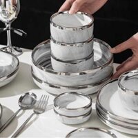 Bộ Tô Chén Đĩa Sứ Tráng Men Cao Cấp Campalia Vân Đá Hiện Đại Sang Trọng