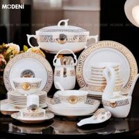 Bộ Tô Chén Đĩa V Luxury Sứ Xương Cao Cấp Viền Vàng Quà Tặng Tân Gia Sang Trọng