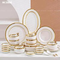 Bộ Tô Chén Đĩa Viền Vàng Nortylis Màu Trắng Gốm Sứ Cao Cấp Phong Cách Hiện Đại Châu Âu Quà Tặng Tân Gia