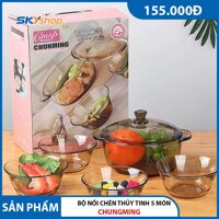 Bộ tô chén thủy tinh chịu nhiệt cao cấp 5 món Chunming