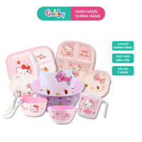 Bộ Tô Khay Chén Đĩa Ăn Dặm Nhựa Melamine Oasis Park Hình Hello Kitty Đáng Yêu Cho Bé