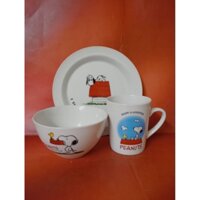 Bộ tô ly dĩa hoạt hình chó snoopy - tô dĩa sứ hình chó snoopy