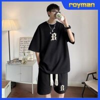 Bộ Tổ Ong Cộc Tay Nam Mùa Hè Thêu Chữ Cực Đẹp, Bộ Quần Áo Thể Thao Cổ Tròn Co Dãn Thoải Mái BO20 - ROYMAN