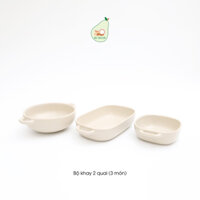 Bộ tô tròn, chữ nhật gốm sứ có quai men mờ Matte màu kem phong cách Hàn Quốc dùng được trong lò vi sóng