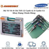 Bộ tô vít 8 chi tiết (2 cạnh và 4 cạnh), có khay đựng hãng Jonnesway( Đài Loan)
