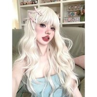 Bộ Tóc Giả Dài Xoăn Màu Xanh Dương Bằng Sợi Tổng Hợp Chất Lượng Cao Hóa Trang Cho Nam Và Nữ