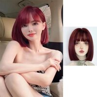 Bộ Tóc Giả Ngắn Màu Đỏ Rượu Vang Kèm Mái Bằng Sợi Tổng Hợp Dành Cho Nam Và Nữ