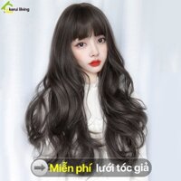 Bộ tóc giả SALAY uốn xoăn sóng lơi màu đen nữa đầu tóc Hàn Quốc tóc dài uốn xoăn
