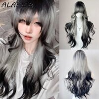 Bộ tóc giả sóng dài cơ thể ALARION, Bộ tóc giả chuyển màu đen và xám Halloween Air Bangs, Vỏ bọc toàn bộ phong cách Gothic tổng hợp dễ thương Bộ tóc giả Lego Cosplay Sử dụng hàng ngày
