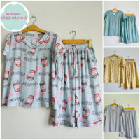 Bộ tole nữ mặc nhà, bộ lanh nữ pyjama quần lửng áo tim phối viền màu 45-68 ký