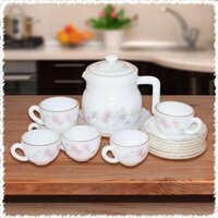 Bộ trà (6 tách+6 đĩa+bình trà 0.7L ) thủy tinh ngọc cao cấp USA Home Set,nk Thái Lan, quà tặng ý nghĩa, sang trọng