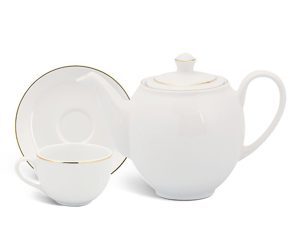 Bộ trà Camellia men trắng chỉ vàng 0.8L