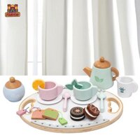 Bộ Trà Gỗ predolo Cho Bé Gái Bộ Trà Gỗ Đồ Chơi 16 Miếng Phụ Kiện Nhà Bếp Cho Trẻ Tập Đi Trẻ Em