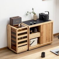 Bộ trà gỗ tro, tủ trưng bày kính, tủ trà gỗ nguyên khối, bàn trà di động, tủ bên, giá lưu trữ bộ trà