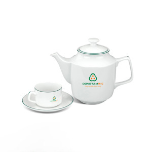 Bộ trà gốm sứ Minh Long Jasmine chỉ xanh lá 1.1L