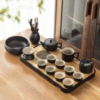 Bộ Trà Kung Fu Trà Hộ Gia Đình Nhật Bản Đơn Giản Phòng Khách Văn Phòng Đen Gốm Sứ Ấm Trà Khay Trà Khay Khay