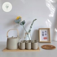 Bộ Trà Phong Cách Nhật Bản Gồm Ấm Trà Và Tách Trà Bằng Gốm Thô Và Gốm Sứ, Pha Trà Tại Nhà, Thiết Kế Tối Giản Và Cổ Điển