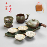 Bộ trà phong cách Nhật Bản Kung Fu, bộ hoàn chỉnh, khay trà, tách trà gốm, ấm trà, gốm thô, một ấm hai tách cho phòng khách
