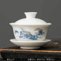 [Bộ Trà Siêu Tiết Kiệm] Bát Trà Gaiwan Sứ Trắng Đơn Kung Fu Có Nắp Cốc Trà Sancai Dehua Gốm Gia Đình Handmade Bộ Trà Trắng Xanh XO3K