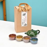 Bộ trà sứ men rạn cao cấp ( 1 ấm+ 4 chén)